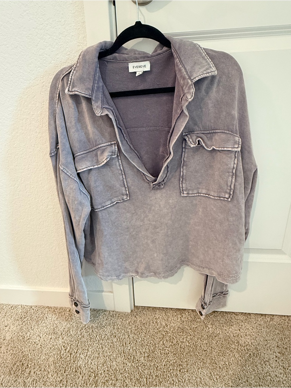 Evereve Washed Oversized Lavender V-Neck Pullover